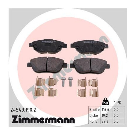 ZIMMERMANN 24549.190.2 Pastillas de freno Delantero para