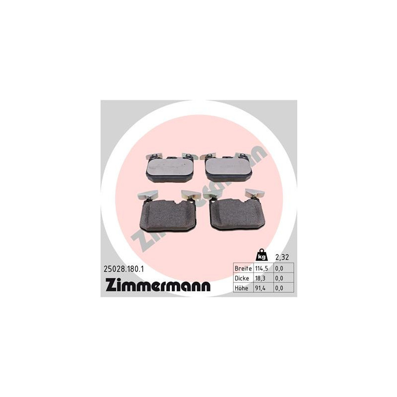 ZIMMERMANN 25028.180.1 Brake Pads Set Front for