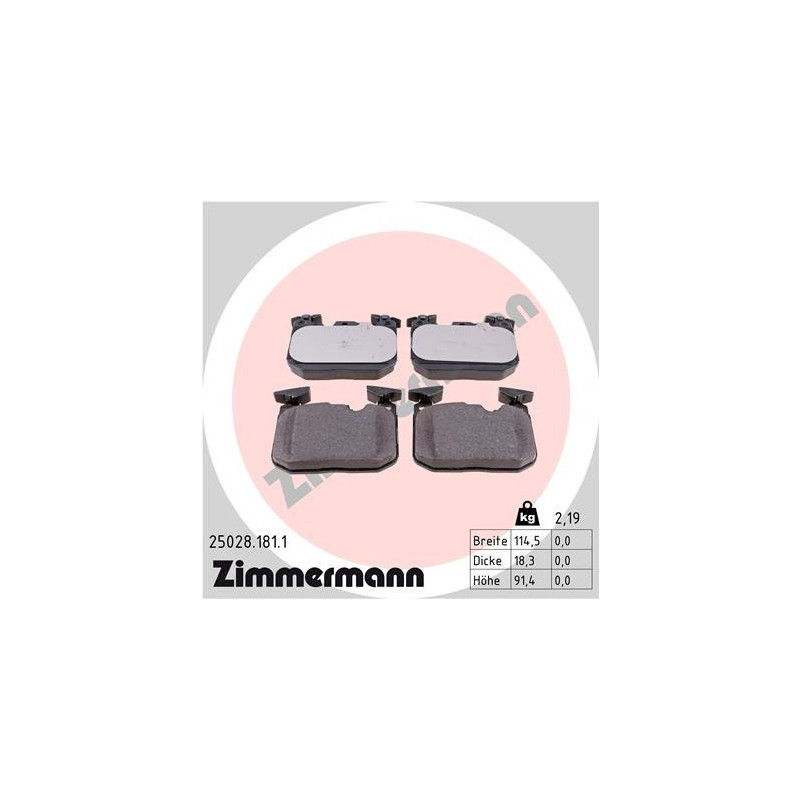 ZIMMERMANN 25028.181.1 Brzdové destičky Přední pro