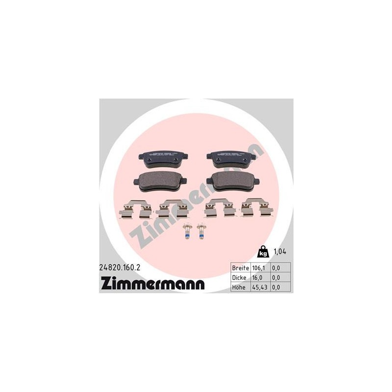 ZIMMERMANN 24820.160.2 Brzdové platničky Zadné pre