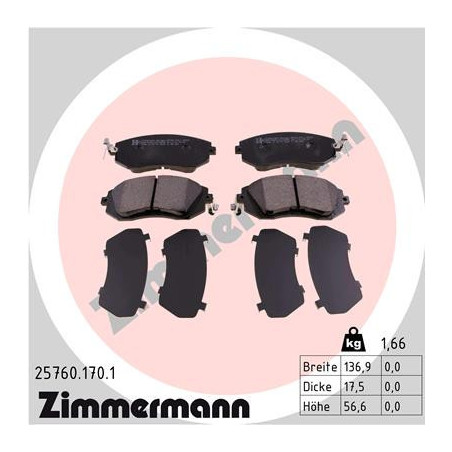 ZIMMERMANN 25760.170.1 Brzdové destičky Přední pro