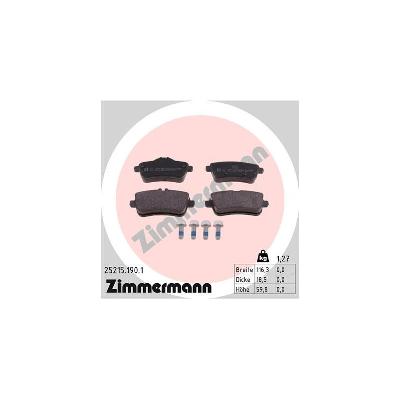 ZIMMERMANN 25215.190.1 Brake Pads Set Rear for