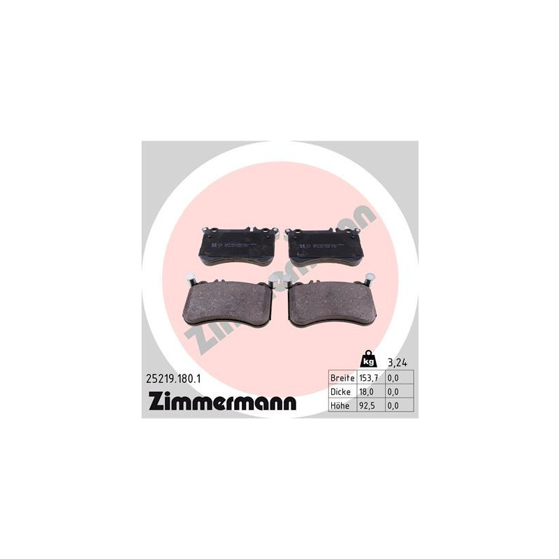 ZIMMERMANN 25219.180.1 Plaquettes de frein Avant pour