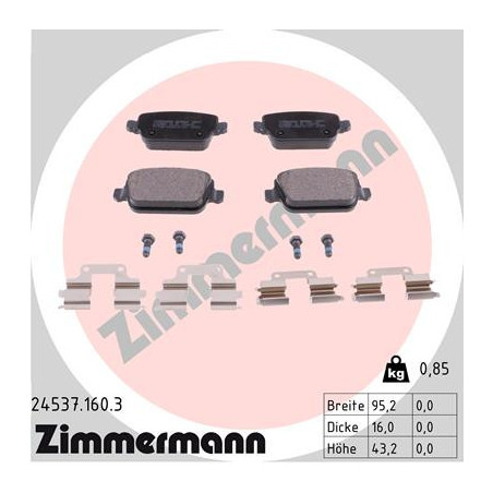 ZIMMERMANN 24537.160.3 Bremsbeläge Hinten für