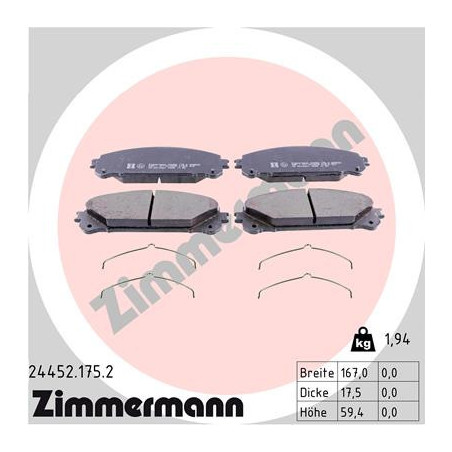 ZIMMERMANN 24452.175.2 Brzdové destičky Přední pro