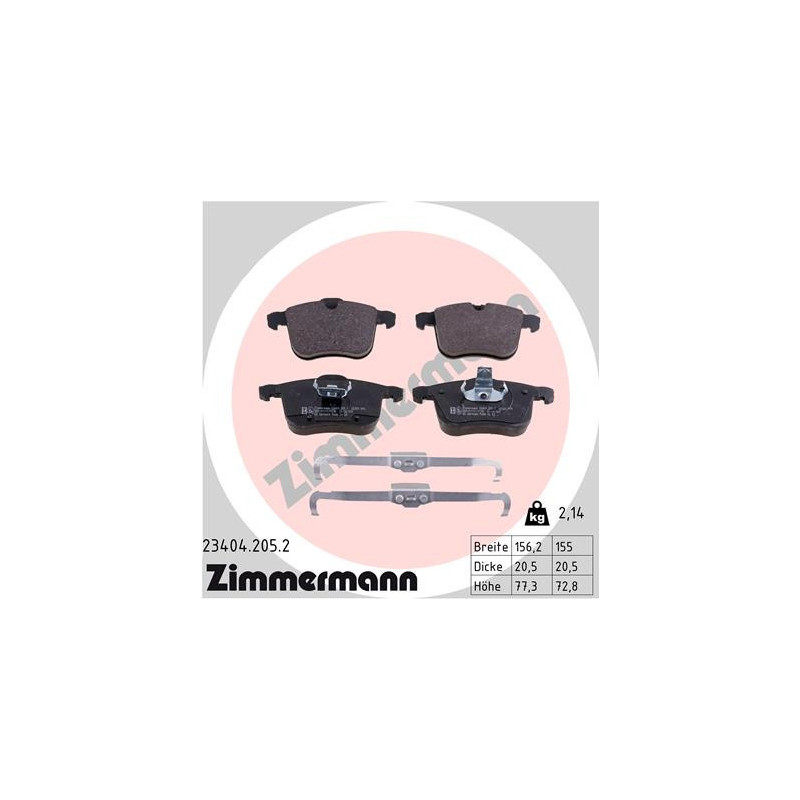 ZIMMERMANN 23404.205.2 Pastillas de freno Delantero para