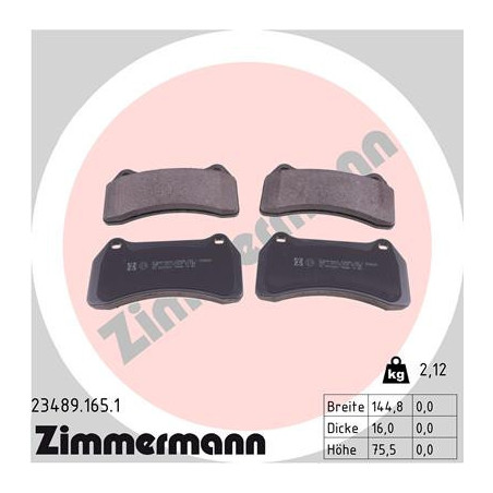 ZIMMERMANN 23489.165.1 Brzdové platničky Predné pre