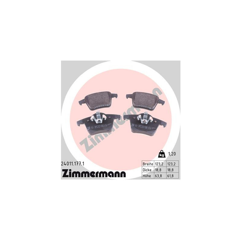 ZIMMERMANN 24011.177.1 Brake Pads Set Rear for