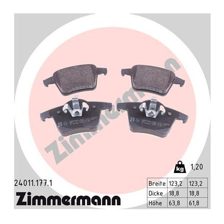 ZIMMERMANN 24011.177.1 Brake Pads Set Rear for