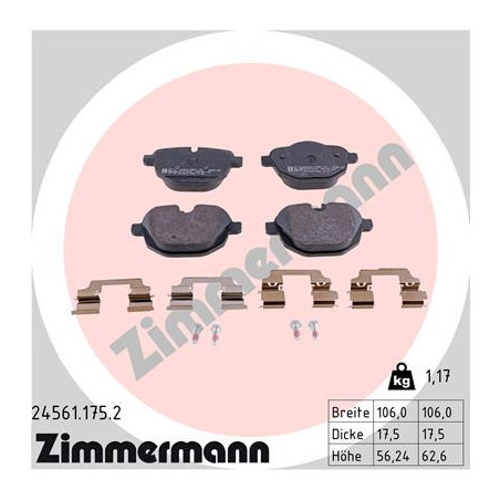 ZIMMERMANN 24561.175.2 Brzdové destičky Zadní pro