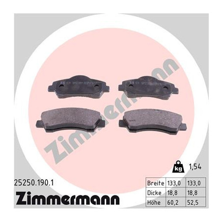 ZIMMERMANN 25250.190.1 Pastiglie freno Anteriore per