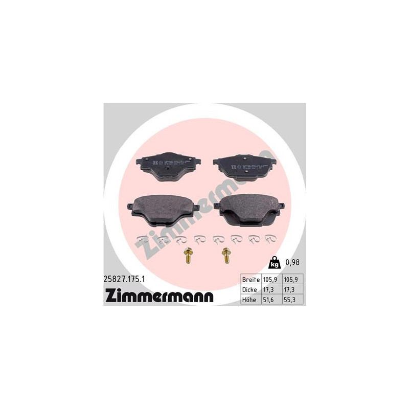 ZIMMERMANN 25827.175.1 Plaquettes de frein Arrière pour