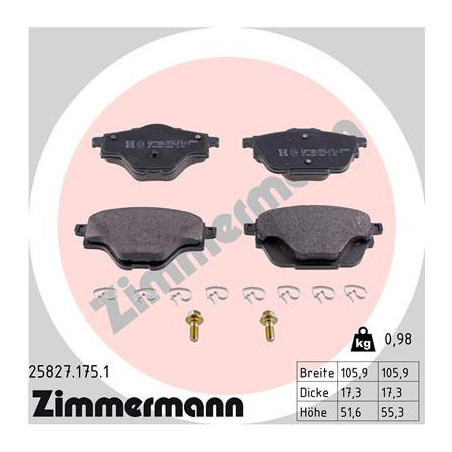 ZIMMERMANN 25827.175.1 Klocki hamulcowe Tył dla