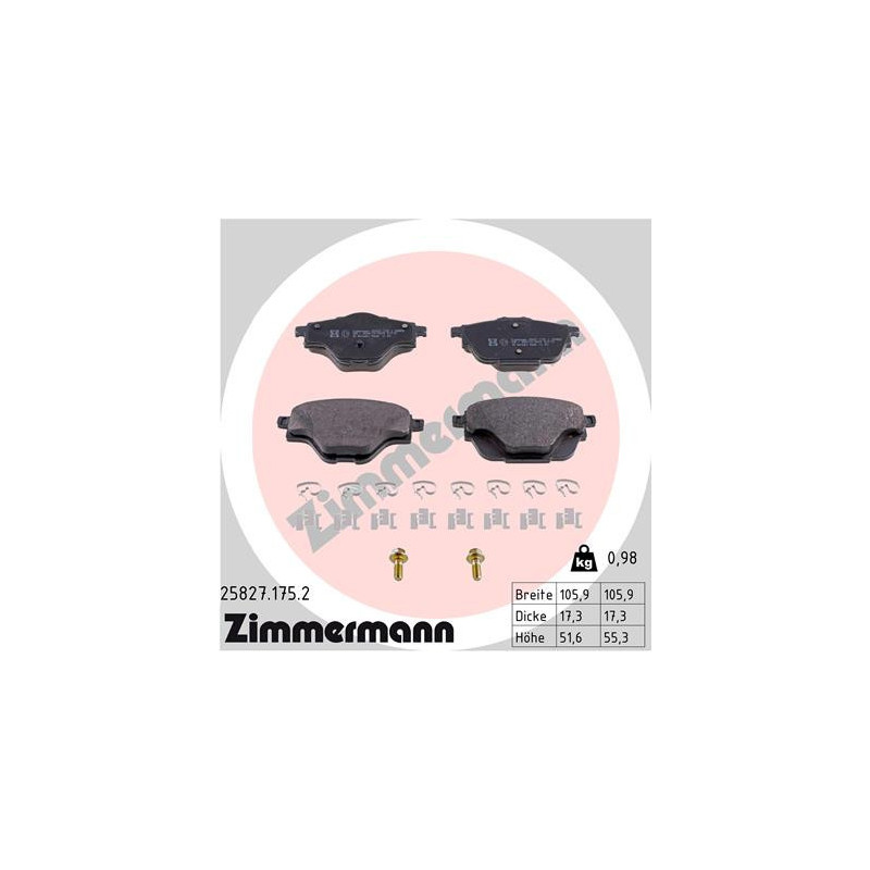 ZIMMERMANN 25827.175.2 Brake Pads Set Rear for