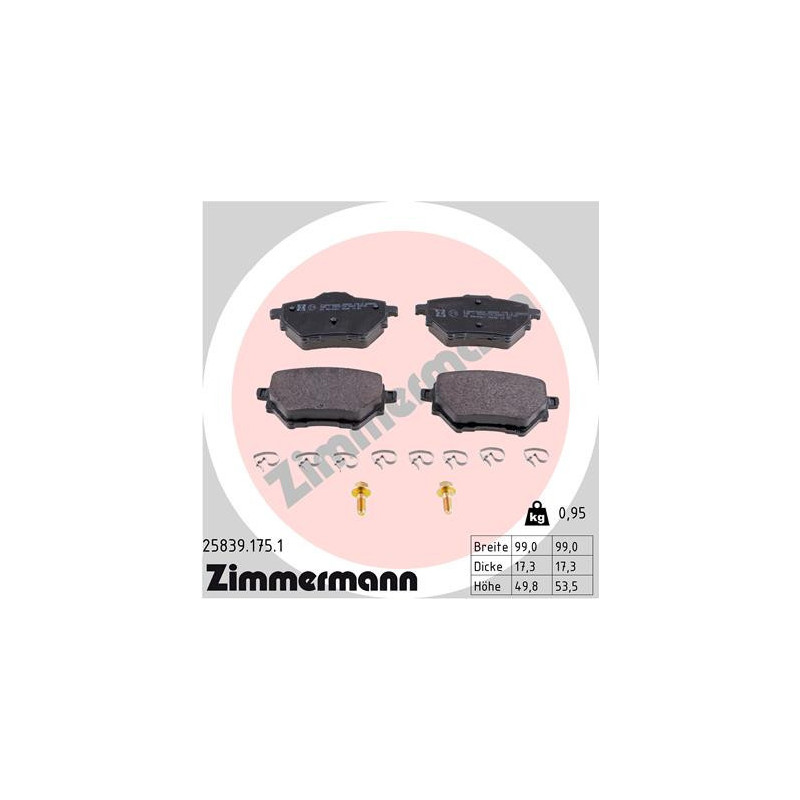 ZIMMERMANN 25839.175.1 Brzdové destičky Zadní pro