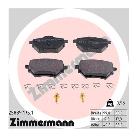 ZIMMERMANN 25839.175.1 Brzdové destičky Zadní pro