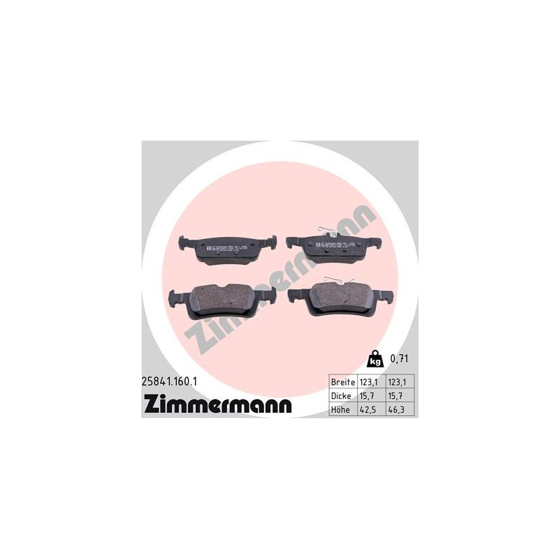 ZIMMERMANN 25841.160.1 Brake Pads Set Rear for