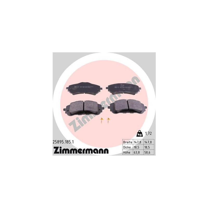 ZIMMERMANN 25895.185.1 Plaquettes de frein Avant pour