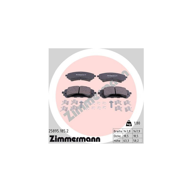 ZIMMERMANN 25895.185.2 Brzdové destičky Přední pro