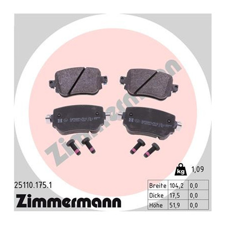 ZIMMERMANN 25110.175.1 Brake Pads Set Rear for