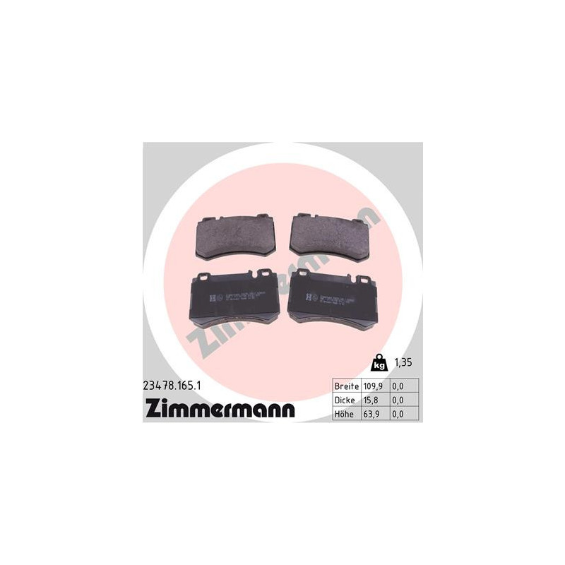 ZIMMERMANN 23478.165.1 Brzdové platničky Zadné pre