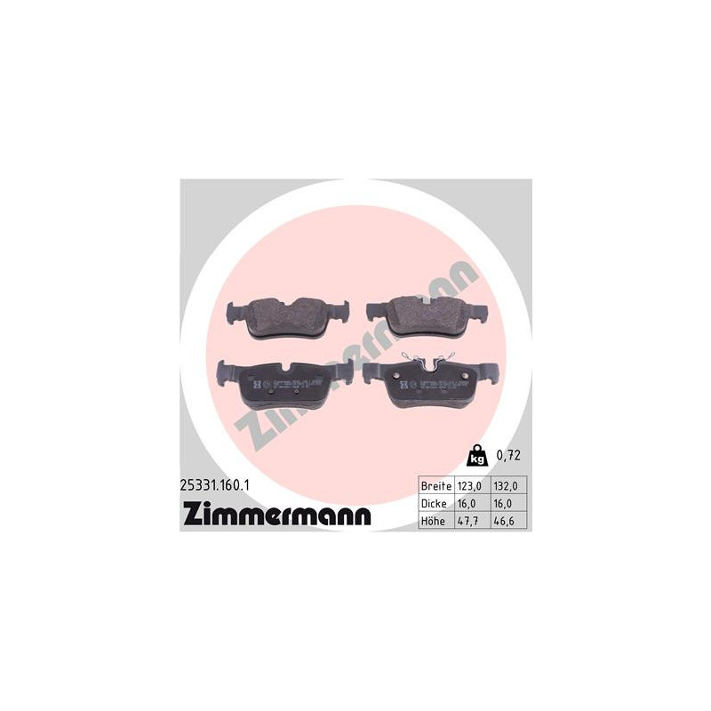 ZIMMERMANN 25331.160.1 Brzdové destičky Zadní pro