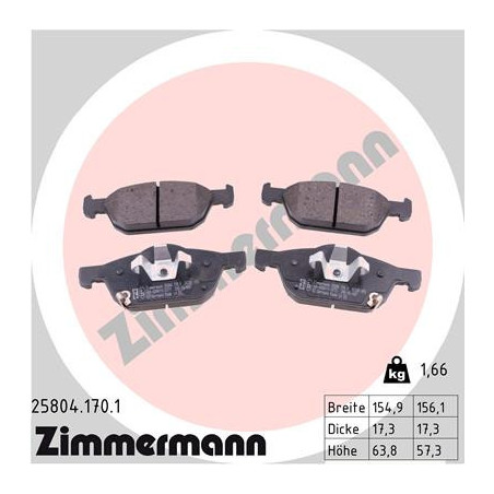 ZIMMERMANN 25804.170.1 Pastiglie freno Anteriore per