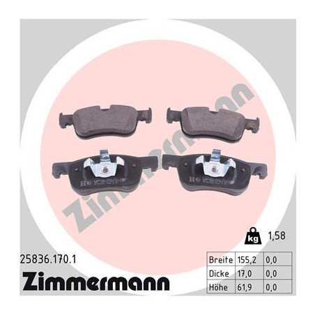 ZIMMERMANN 25836.170.1 Plaquettes de frein Avant pour