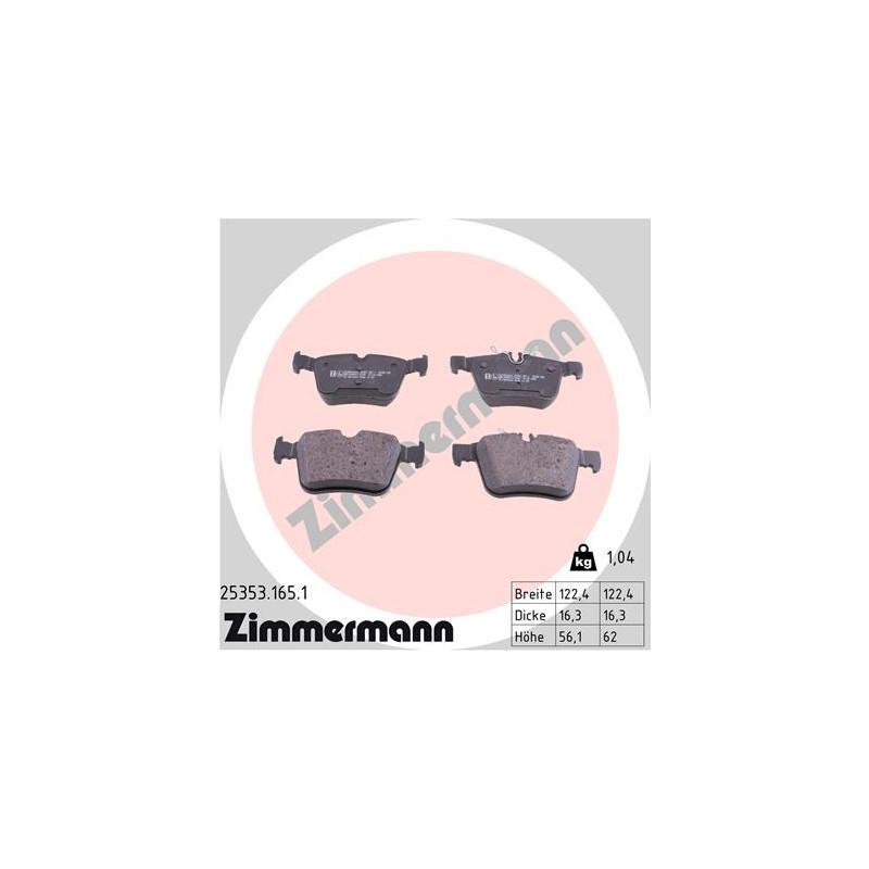 ZIMMERMANN 25353.165.1 Klocki hamulcowe Tył dla