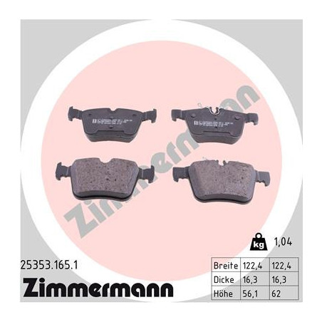 ZIMMERMANN 25353.165.1 Klocki hamulcowe Tył dla