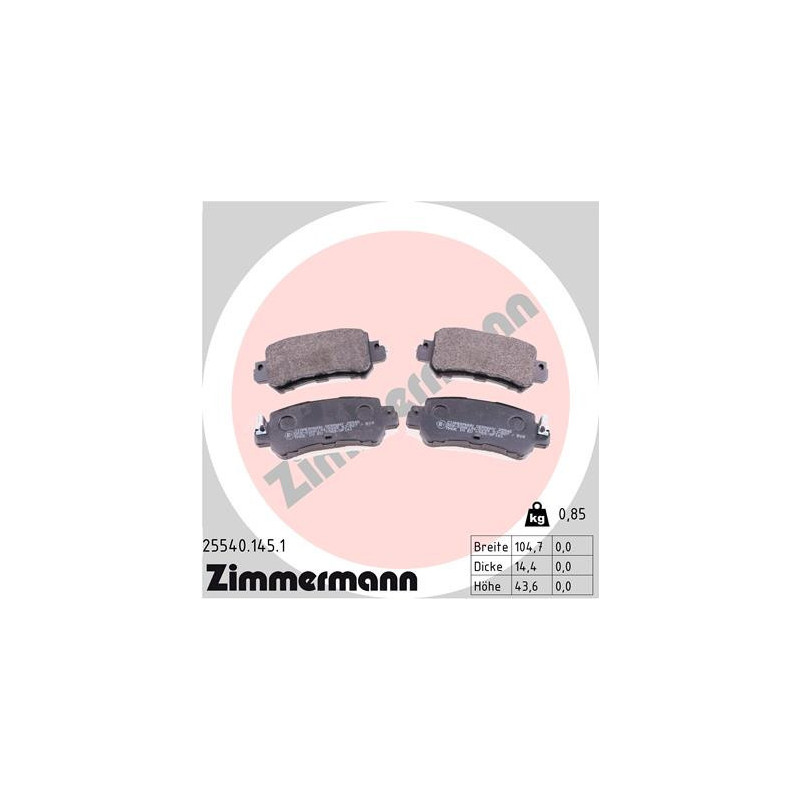 ZIMMERMANN 25540.145.1 Pastiglie freno Posteriore per