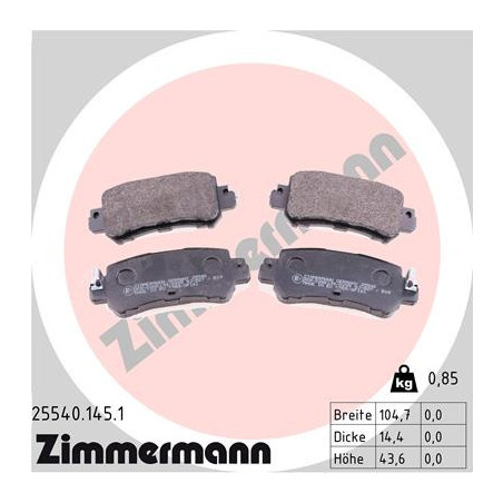 ZIMMERMANN 25540.145.1 Brzdové destičky Zadní pro