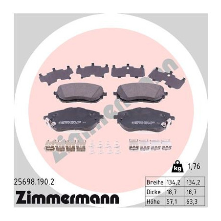ZIMMERMANN 25698.190.2 Brzdové destičky Přední pro