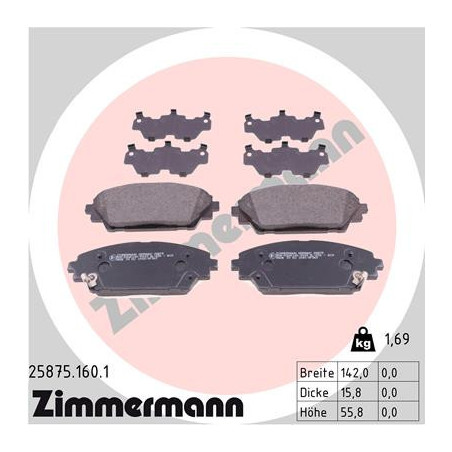 ZIMMERMANN 25875.160.1 Brzdové destičky Přední pro