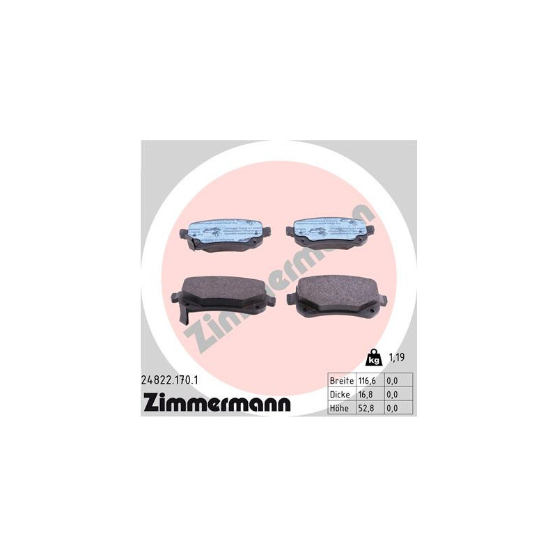 ZIMMERMANN 24822.170.1 Brake Pads Set Rear for