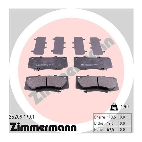 ZIMMERMANN 25209.170.1 Brzdové destičky Přední pro