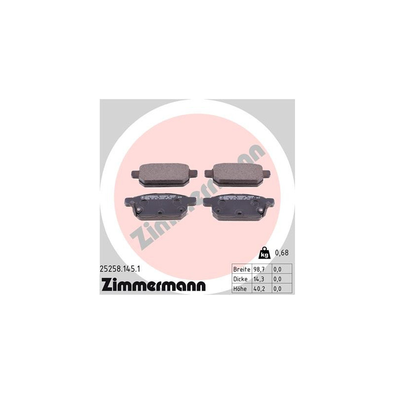 ZIMMERMANN 25258.145.1 Plaquettes de frein Arrière pour