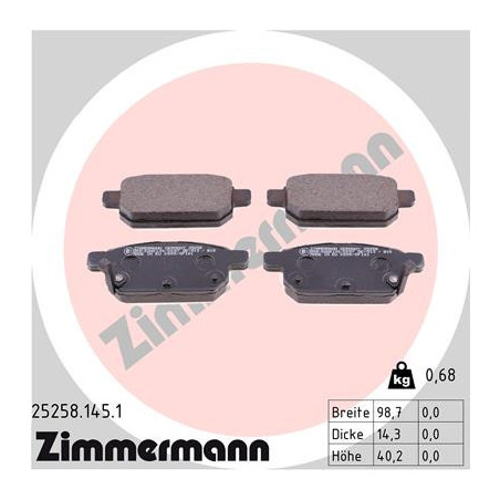 ZIMMERMANN 25258.145.1 Bremsbeläge Hinten für