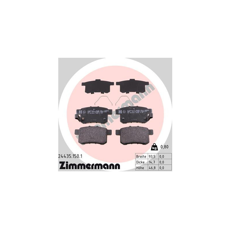 ZIMMERMANN 24435.150.1 Klocki hamulcowe Tył dla