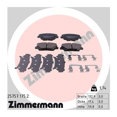 ZIMMERMANN 25757.175.2 Plaquettes de frein Avant pour
