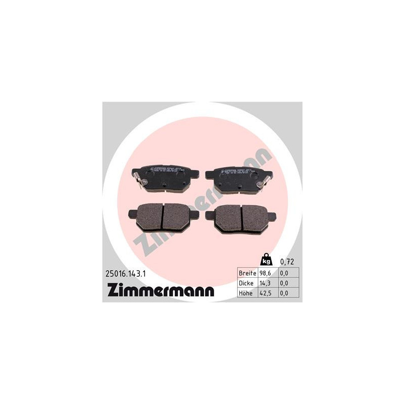 ZIMMERMANN 25016.143.1 Brzdové platničky Zadné pre