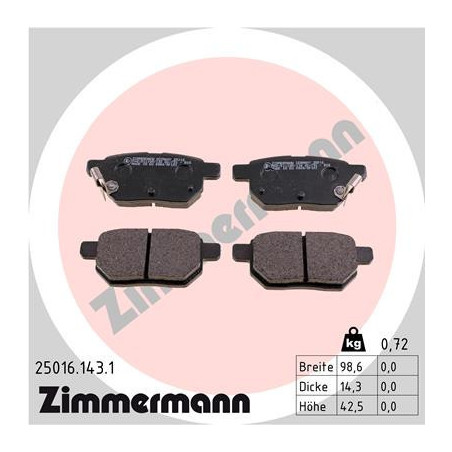 ZIMMERMANN 25016.143.1 Brake Pads Set Rear for