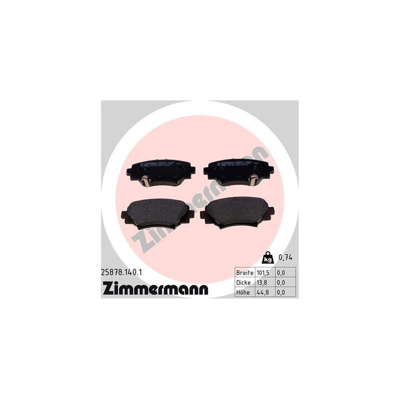 ZIMMERMANN 25878.140.1 Bremsbeläge Hinten für
