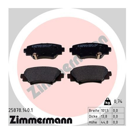 ZIMMERMANN 25878.140.1 Plaquettes de frein Arrière pour