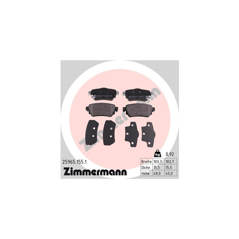 ZIMMERMANN 25965.155.1 Pastillas de freno Trasero para