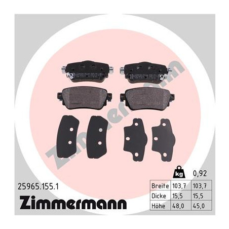 ZIMMERMANN 25965.155.1 Brzdové destičky Zadní pro