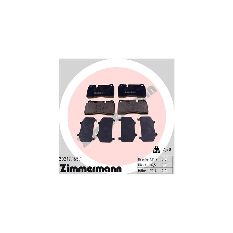 ZIMMERMANN 20217.165.1 Pastiglie freno Anteriore per