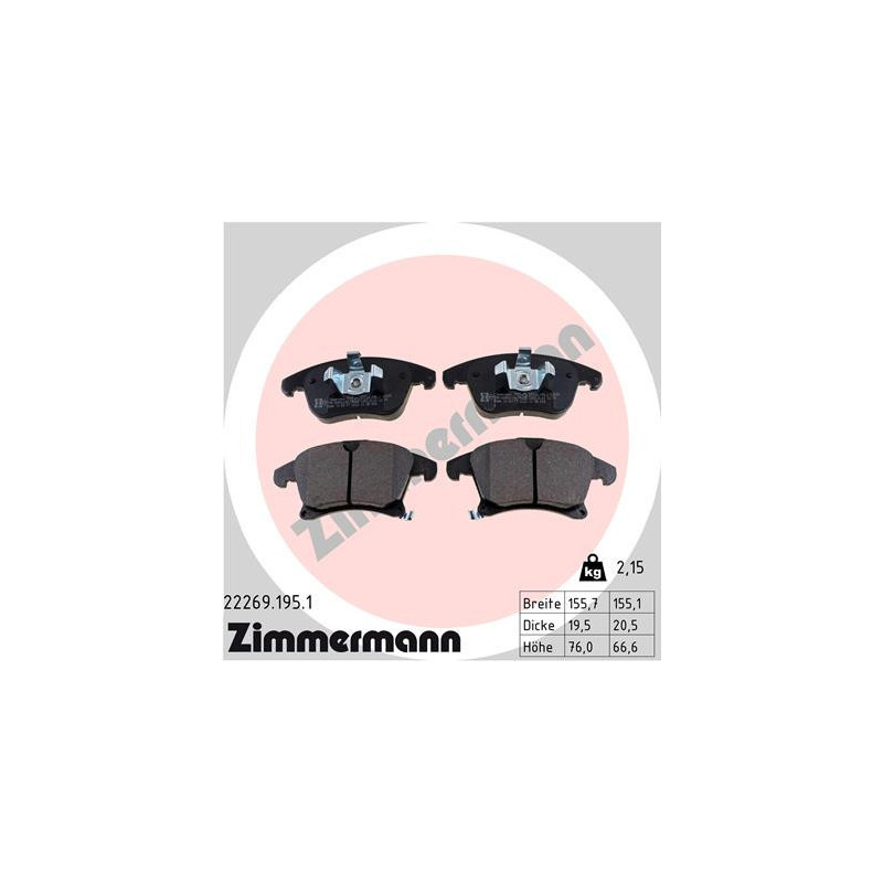 ZIMMERMANN 22269.195.1 Brake Pads Set Front for