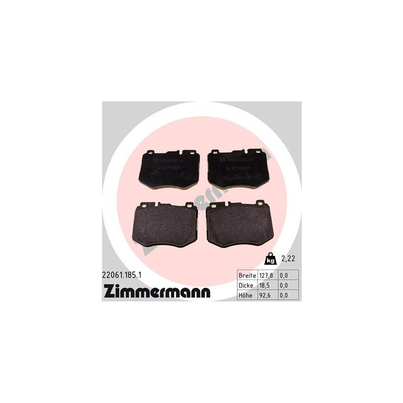 ZIMMERMANN 22061.185.1 Plaquettes de frein Avant pour