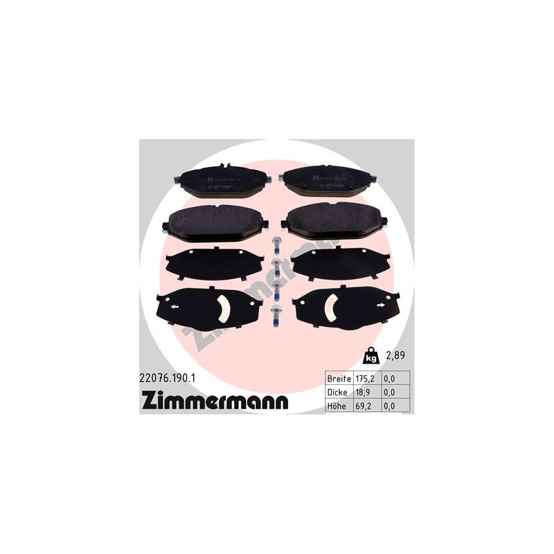 ZIMMERMANN 22076.190.1 Brake Pads Set Front for